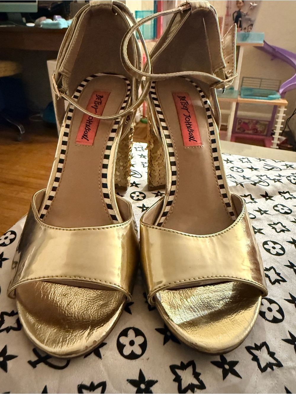 Betsey Johnson Gold Metallic Ankle-Strap Wedge Sandals